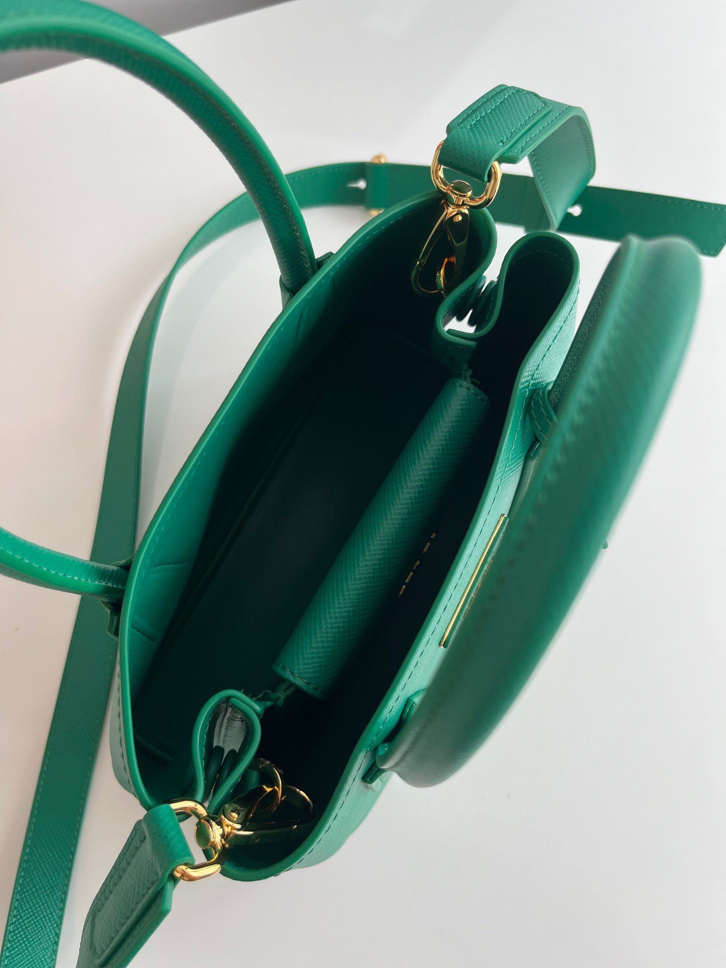 Prada Double Mini Bag In Green Saffiano Leather