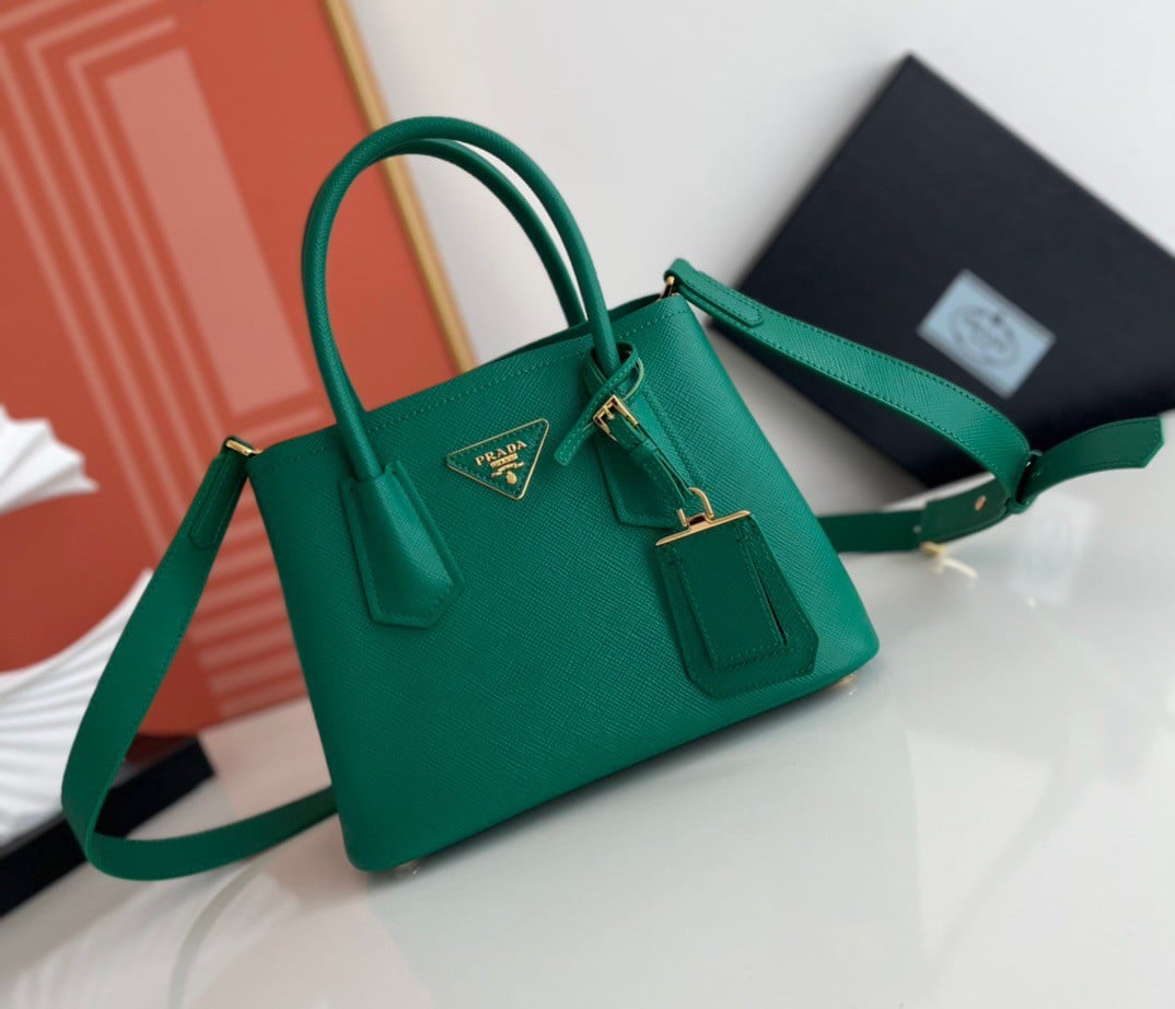 Prada Double Mini Bag In Green Saffiano Leather