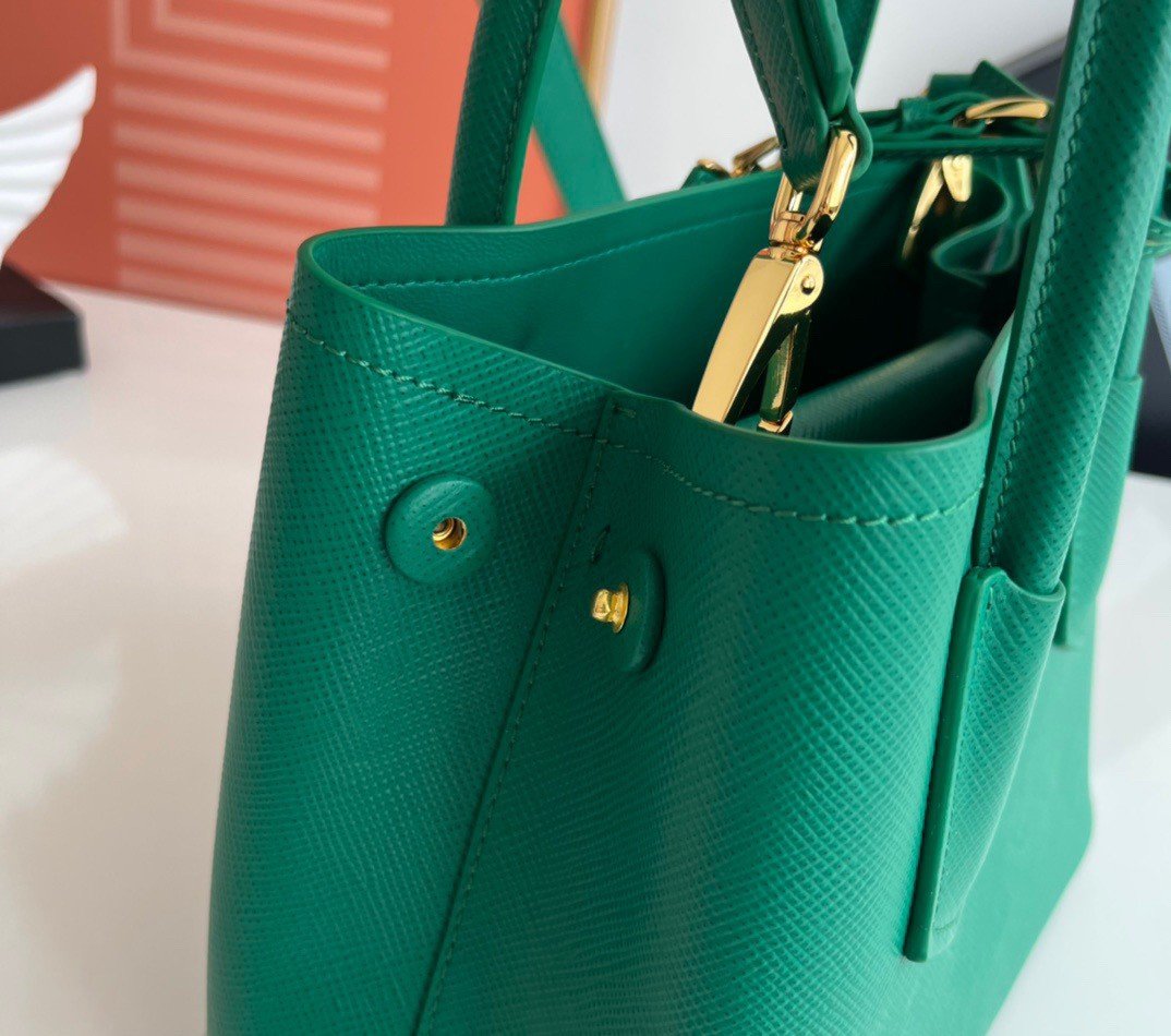 Prada Double Mini Bag In Green Saffiano Leather