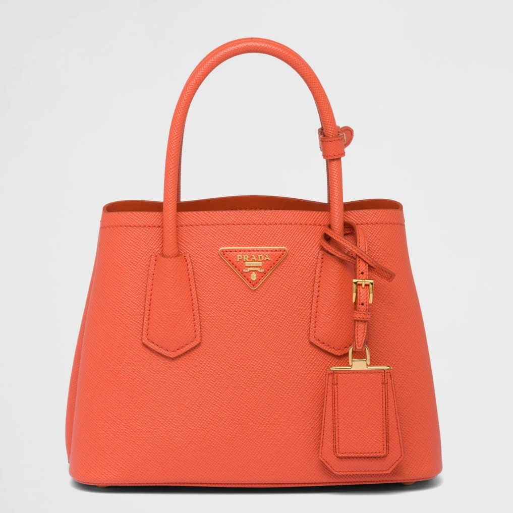 Prada Double Mini Bag In Orange Saffiano Leather