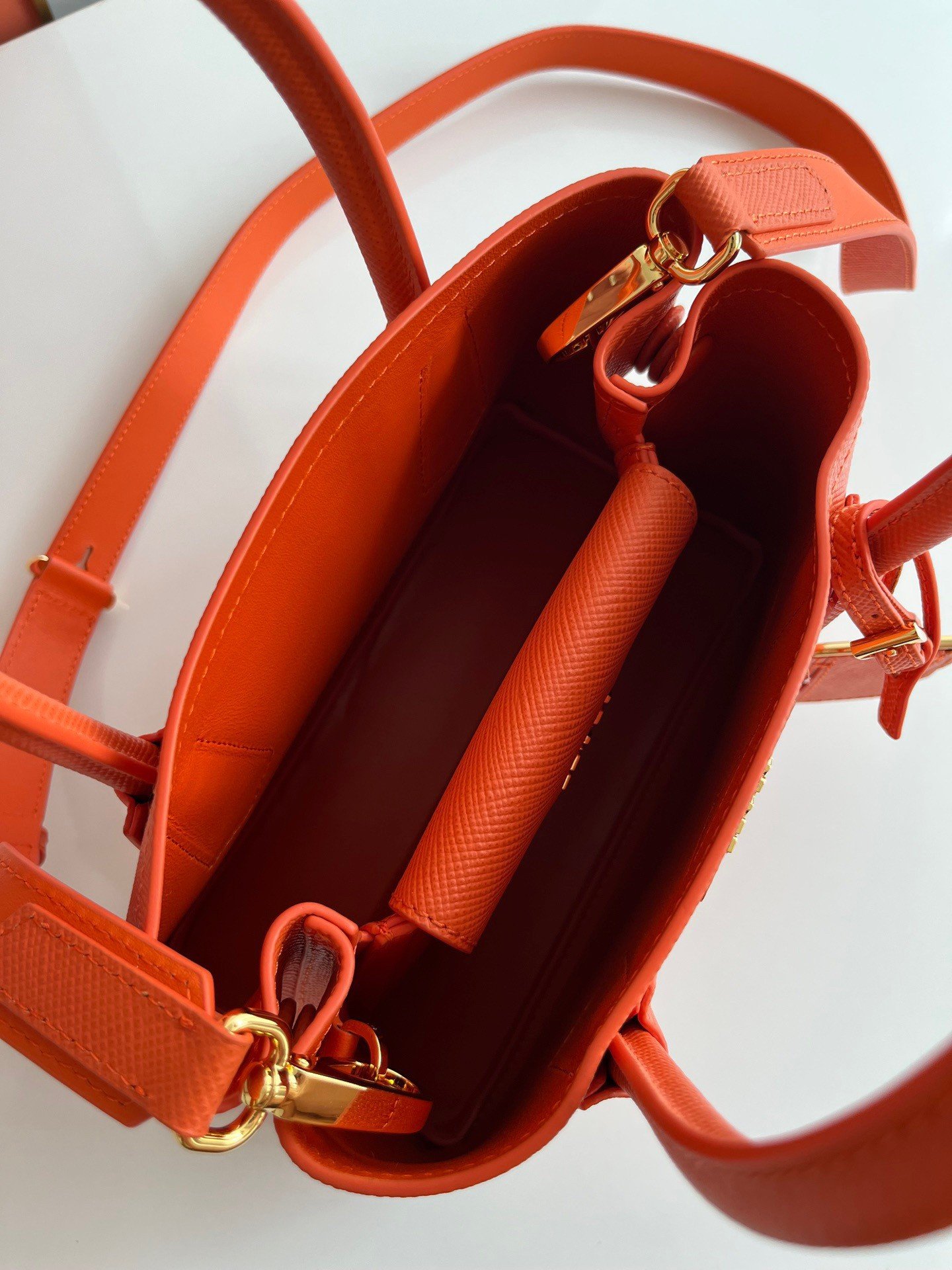 Prada Double Mini Bag In Orange Saffiano Leather