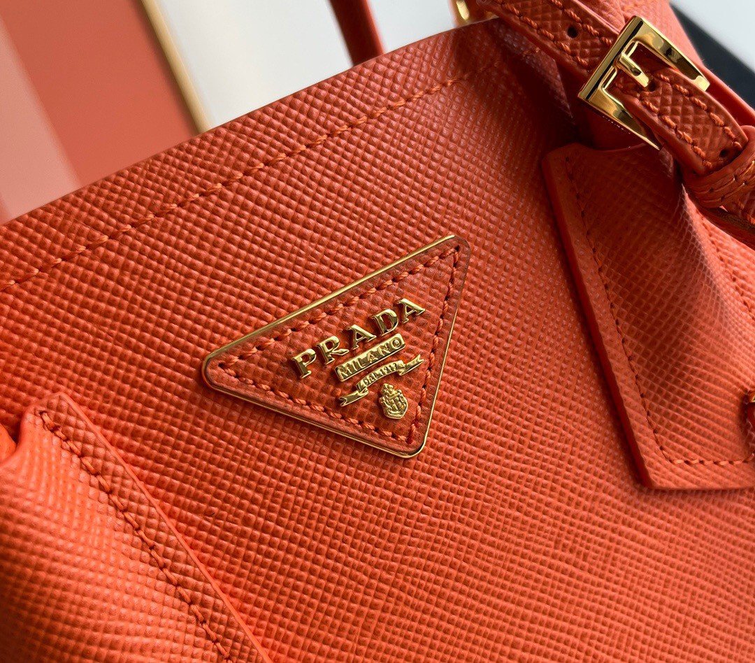 Prada Double Mini Bag In Orange Saffiano Leather