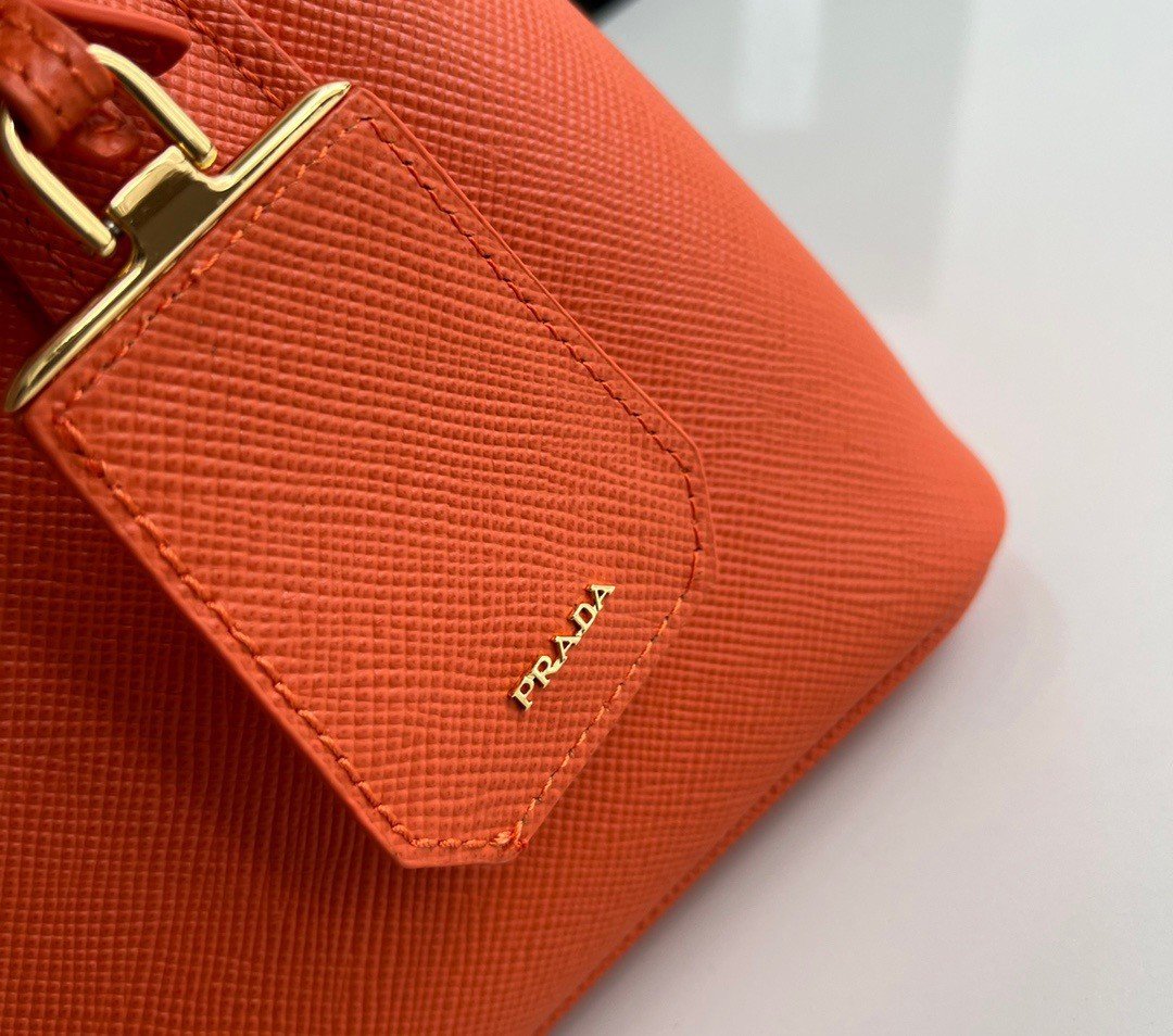 Prada Double Mini Bag In Orange Saffiano Leather