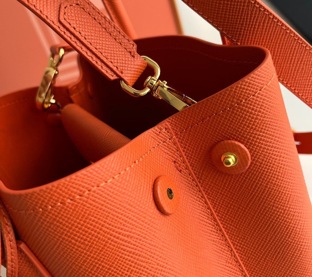 Prada Double Mini Bag In Orange Saffiano Leather