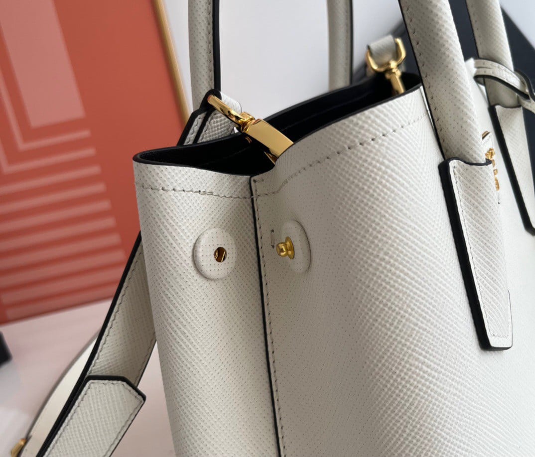 Prada Double Mini Bag In White Saffiano Leather