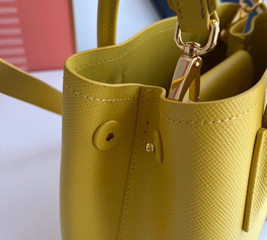 Prada Double Mini Bag In Yellow Saffiano Leather