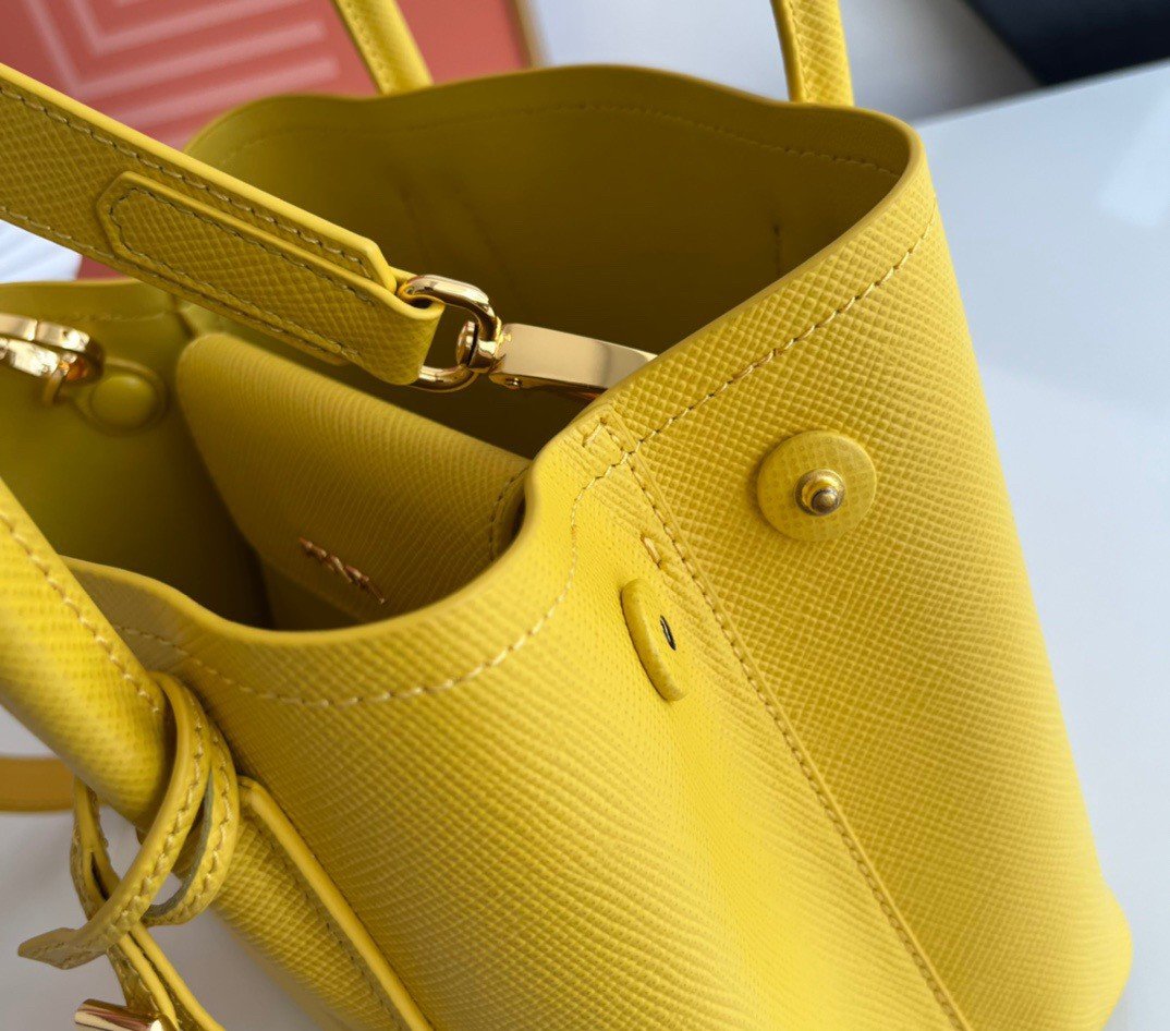 Prada Double Mini Bag In Yellow Saffiano Leather