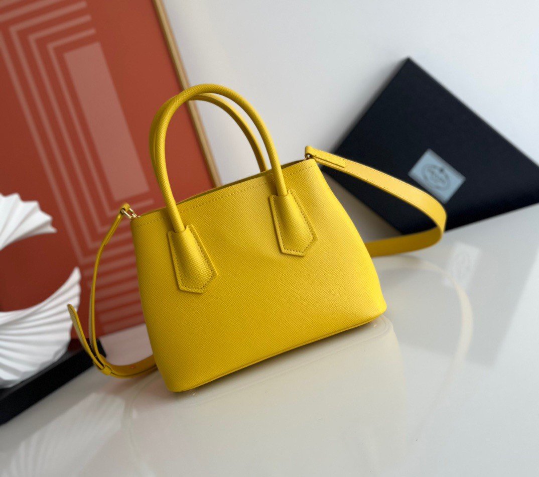 Prada Double Mini Bag In Yellow Saffiano Leather