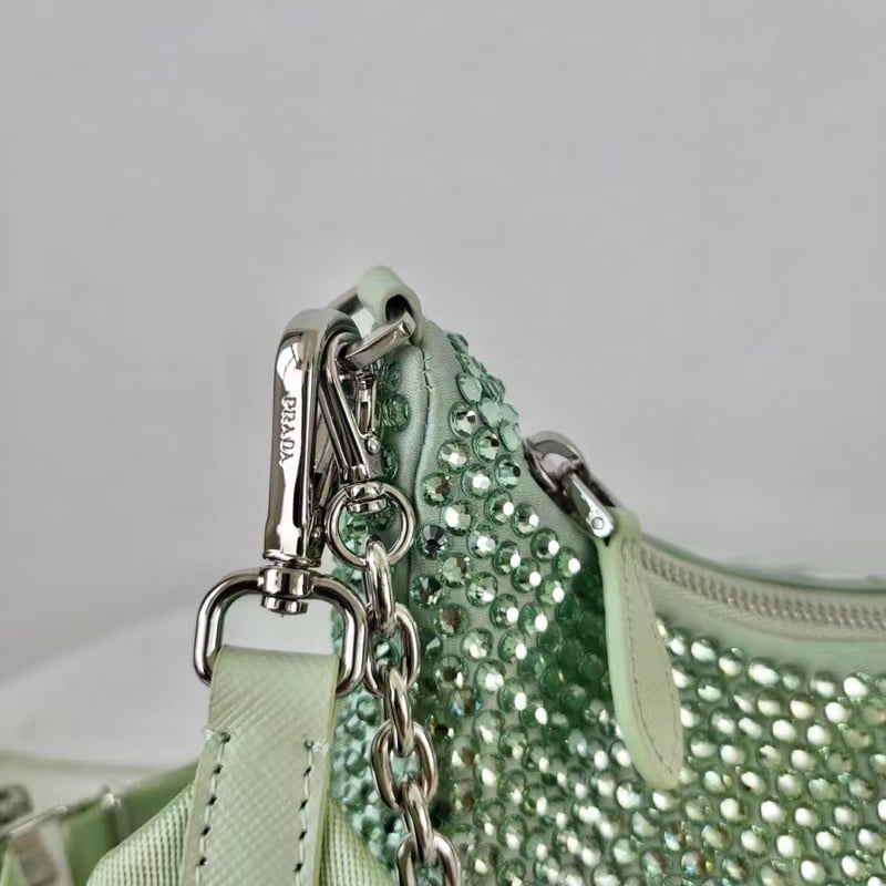 Prada Re-Edition 2005 Bag In Aqua Satin with Crystals