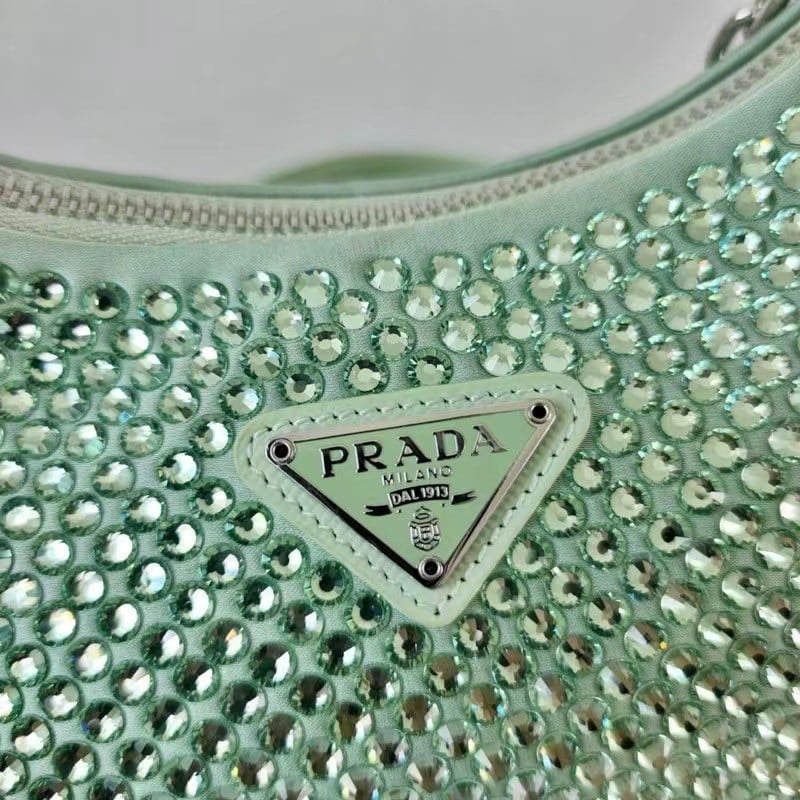 Prada Re-Edition 2005 Bag In Aqua Satin with Crystals