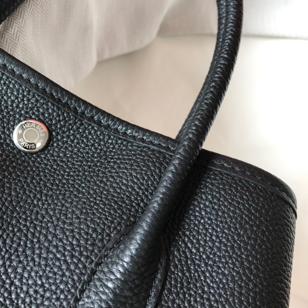 Hermes Garden Party 30 Bag In Black Clemence Leather