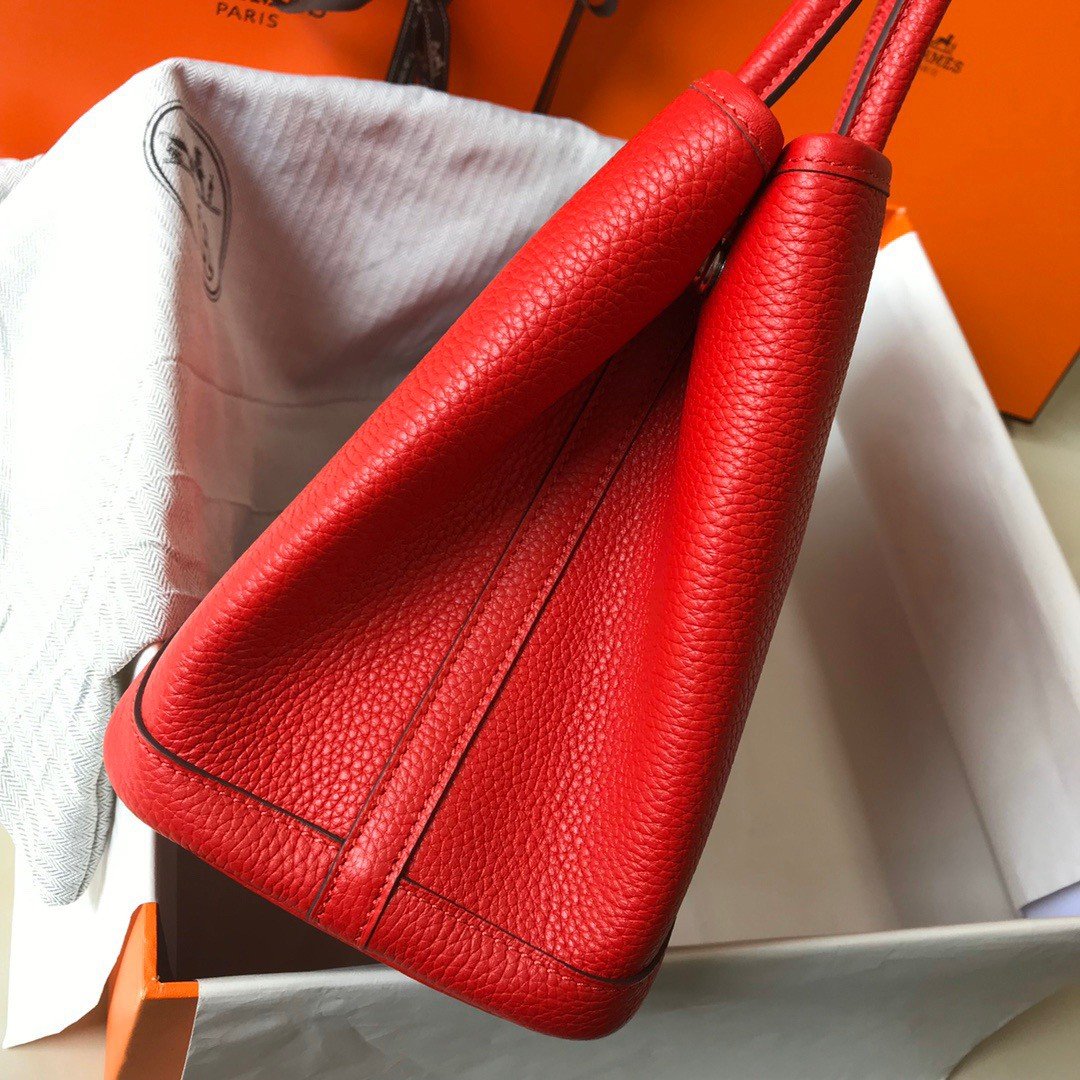 Hermes Garden Party 30 Bag In Red Clemence Leather