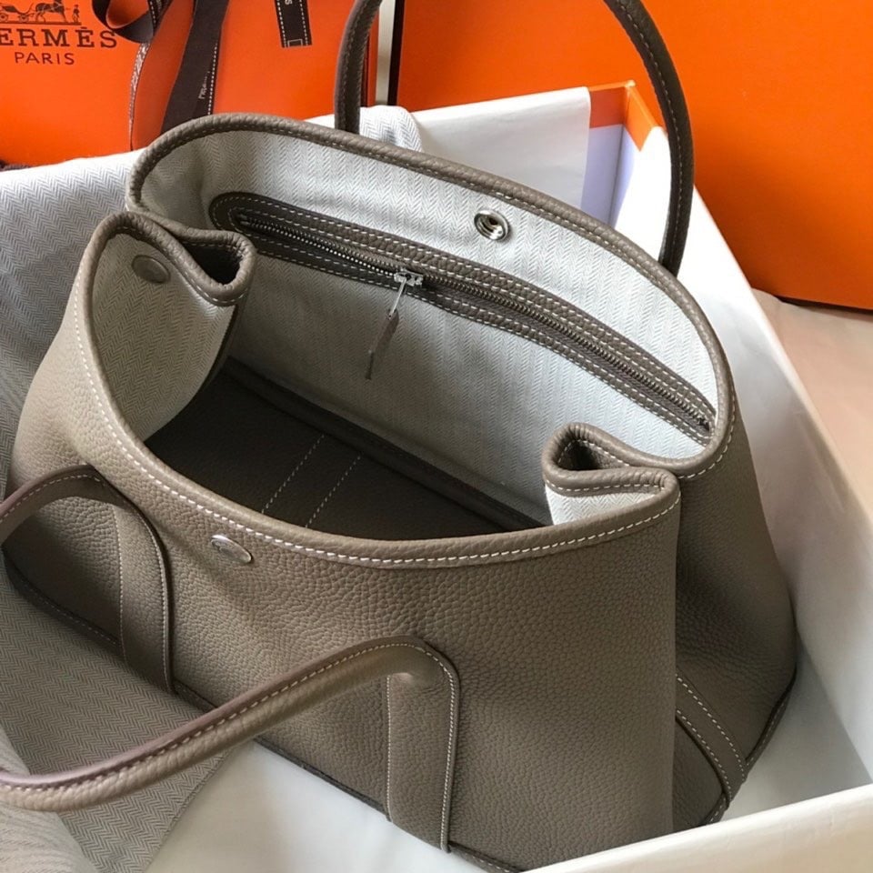 Hermes Garden Party 30 Bag In Taupe Clemence Leather