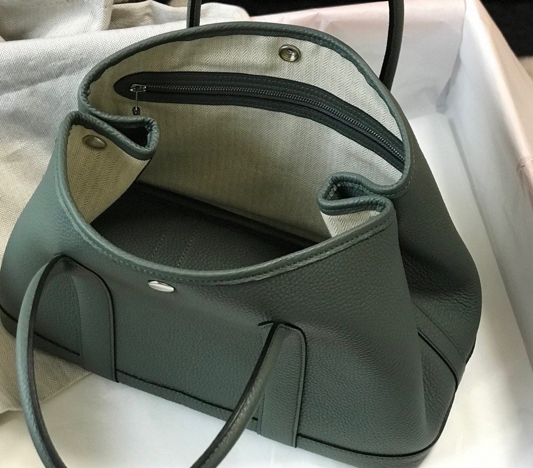 Hermes Garden Party 30 Bag In Vert Amande Clemence Leather