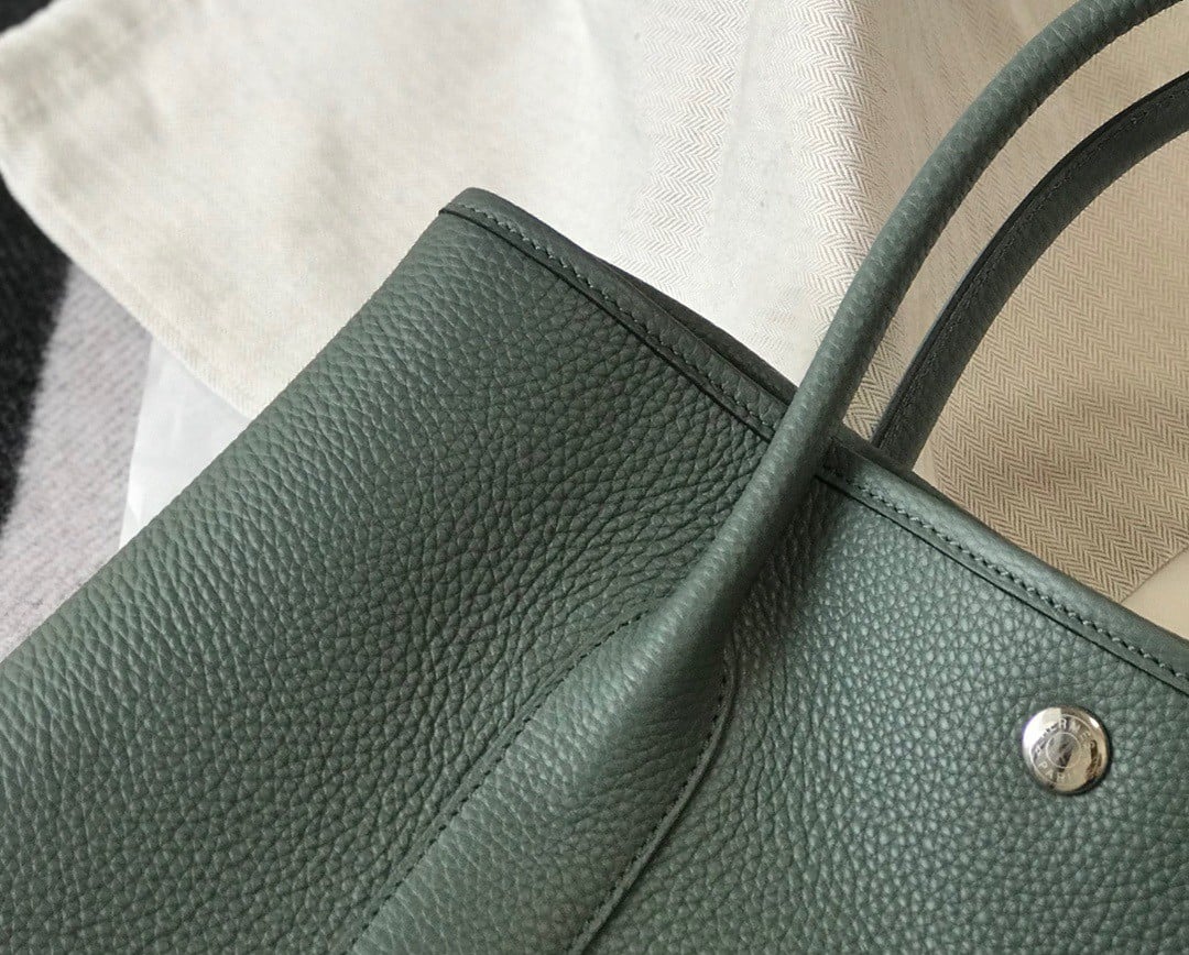 Hermes Garden Party 30 Bag In Vert Amande Clemence Leather