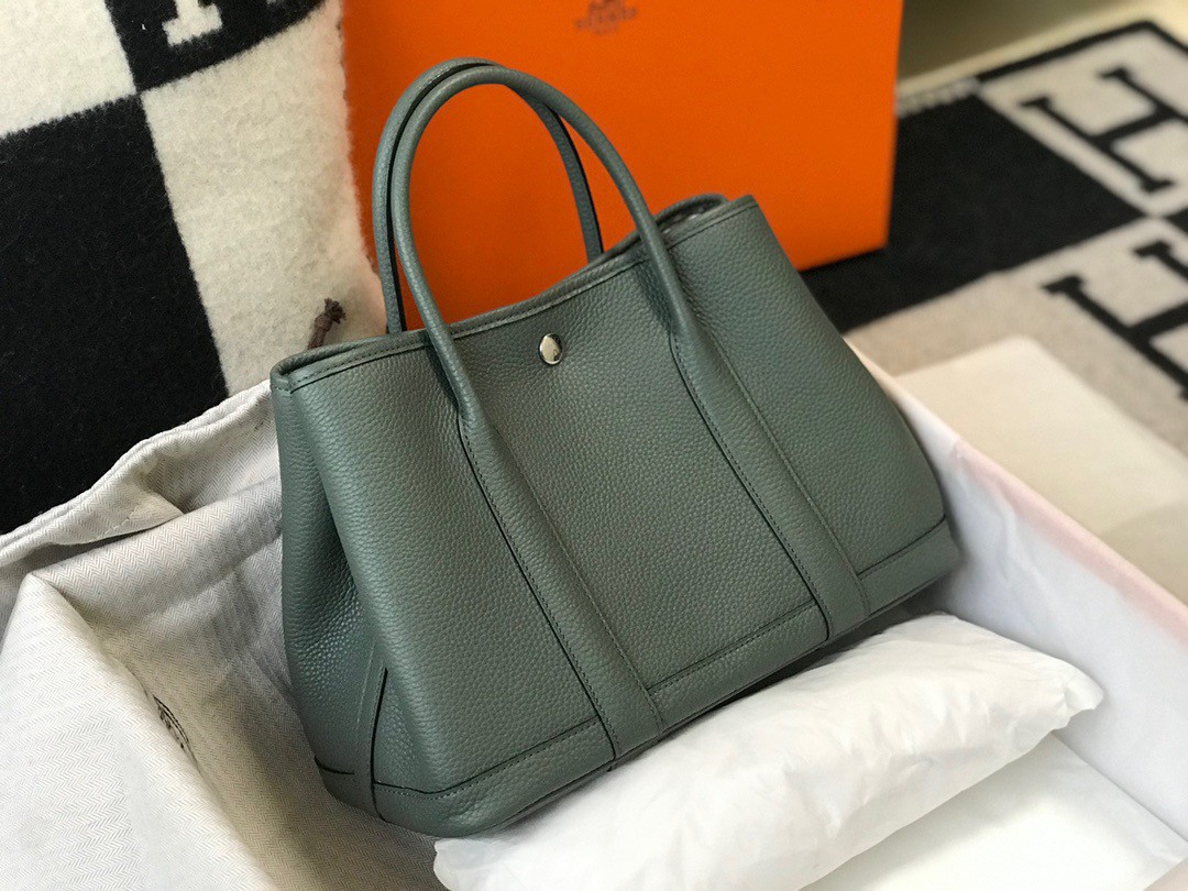 Hermes Garden Party 30 Bag In Vert Amande Clemence Leather