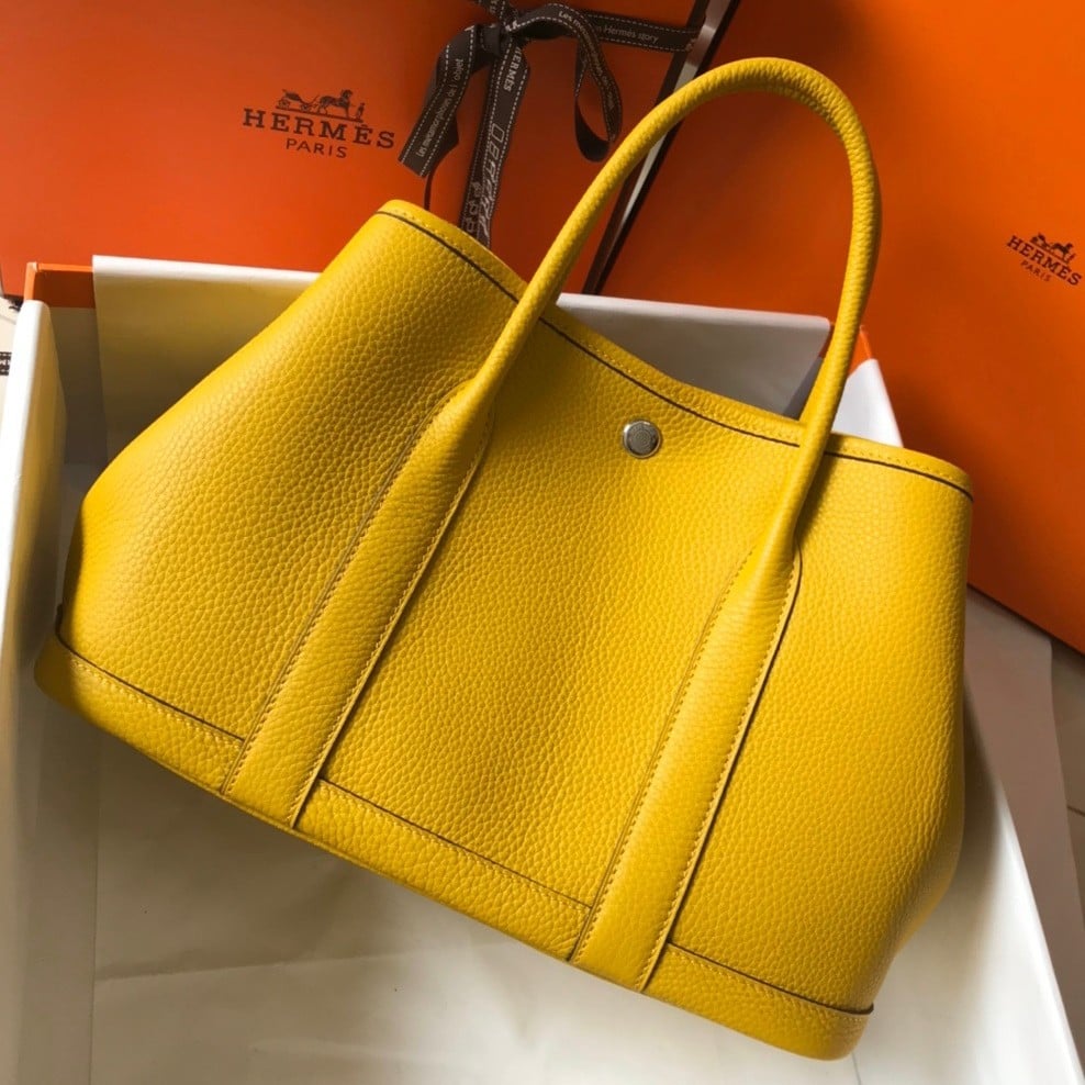 Hermes Garden Party 30 Bag In Yellow Clemence Leather