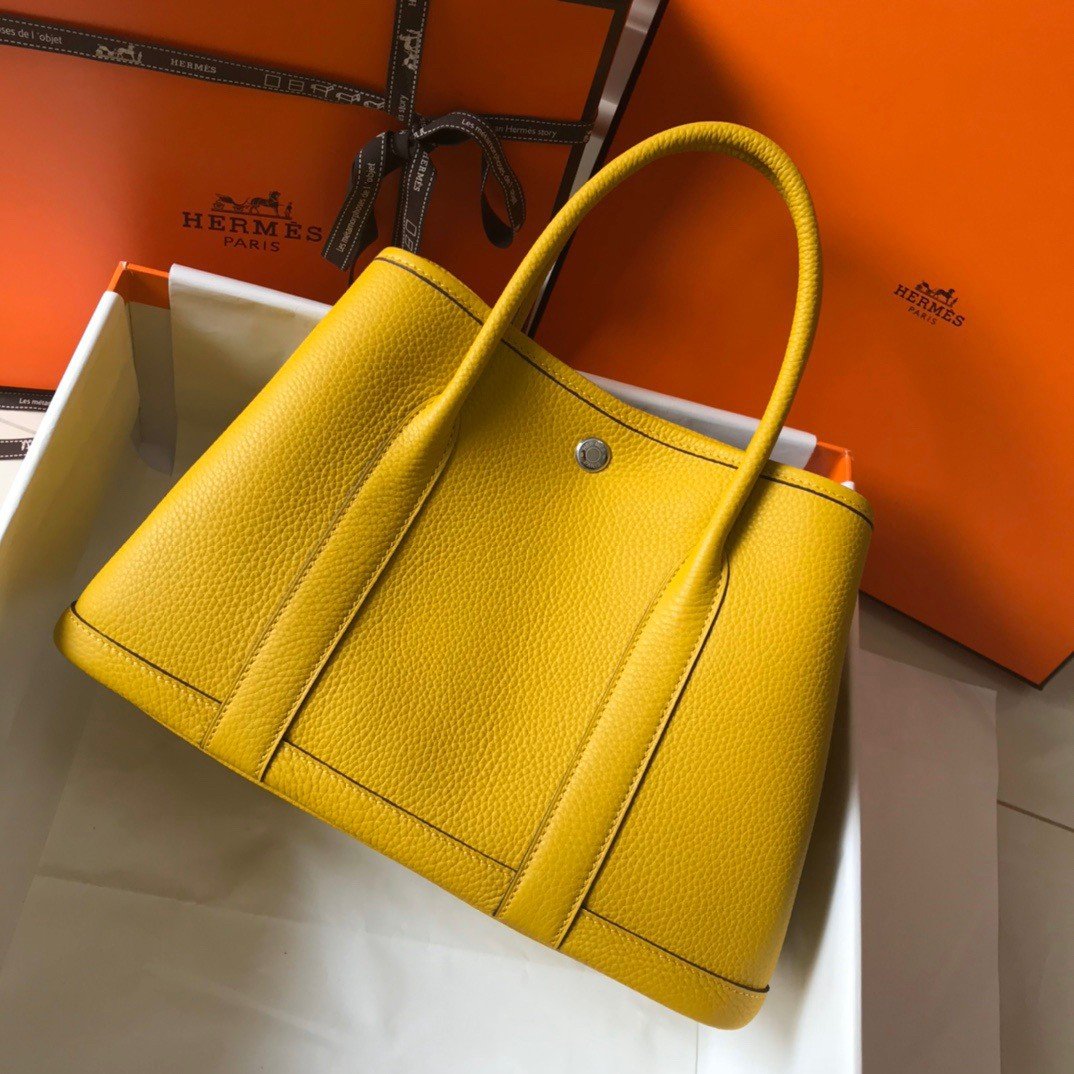 Hermes Garden Party 30 Bag In Yellow Clemence Leather