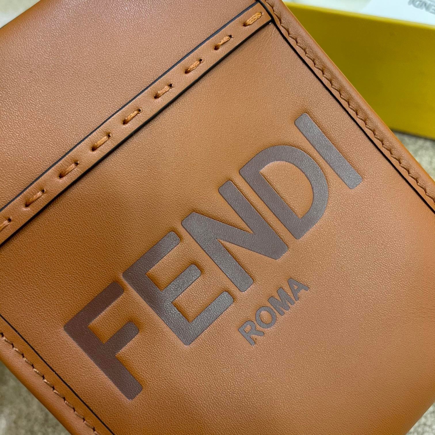 Fendi Mini Sunshine Shopper Bag In Brown Leather