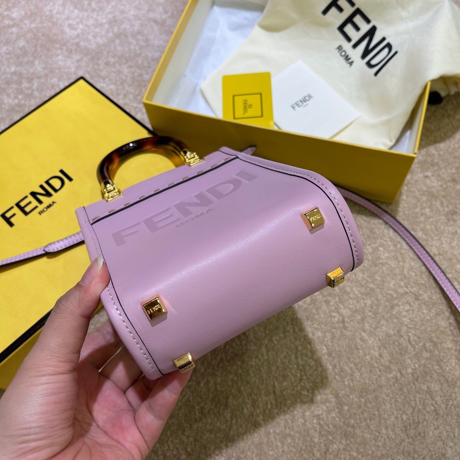 Fendi Mini Sunshine Shopper Bag In Lilas Leather