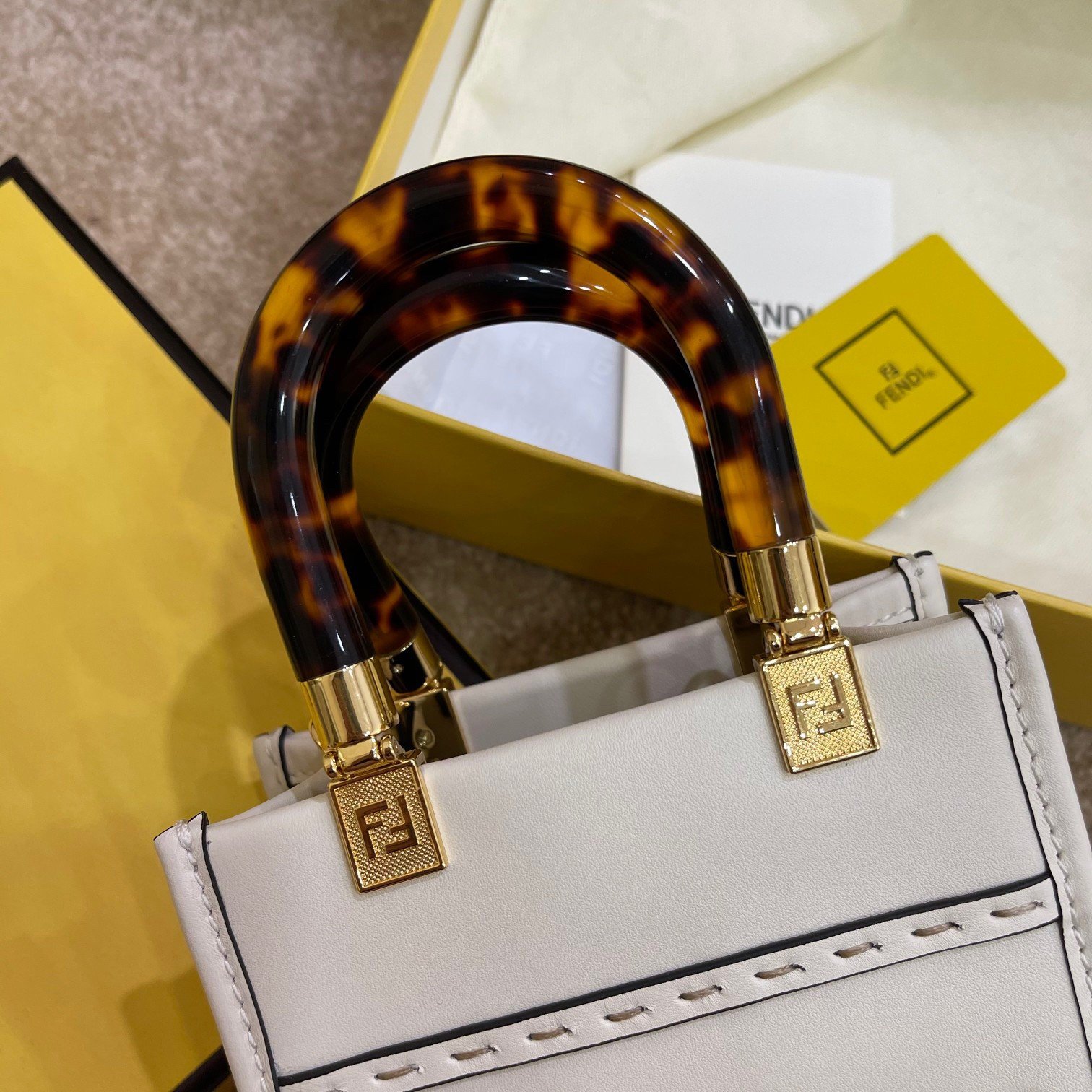 Fendi Mini Sunshine Shopper Bag In White Leather