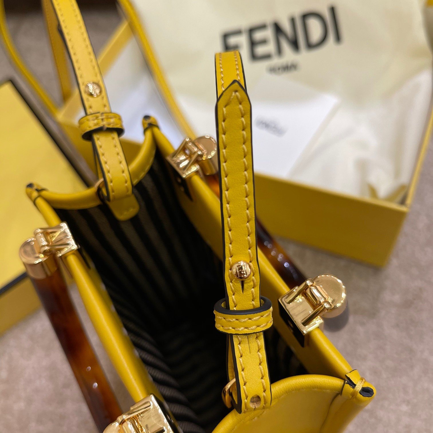 Fendi Mini Sunshine Shopper Bag In Yellow Leather