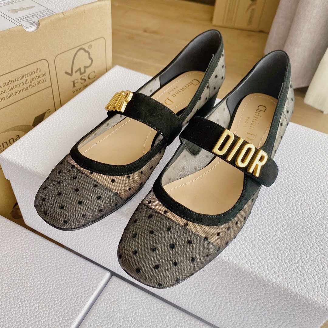 Dior Baby-D Ballet Flats In Black Dotted Swiss