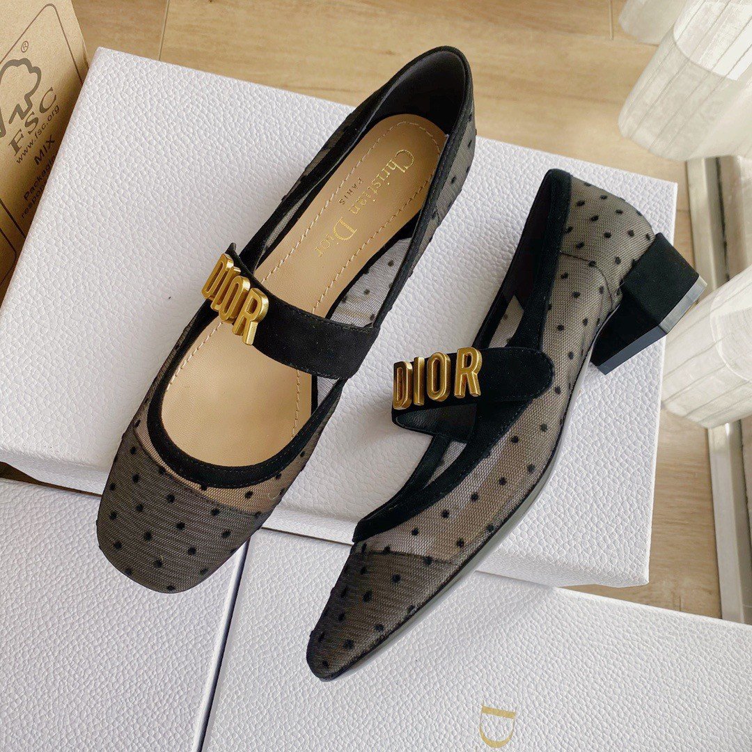 Dior Baby-D Ballet Flats In Black Dotted Swiss