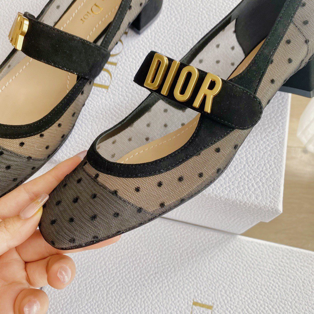 Dior Baby-D Ballet Flats In Black Dotted Swiss