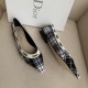 Dior J'Adior Ballet Flats In Black and White Tartan Fabric