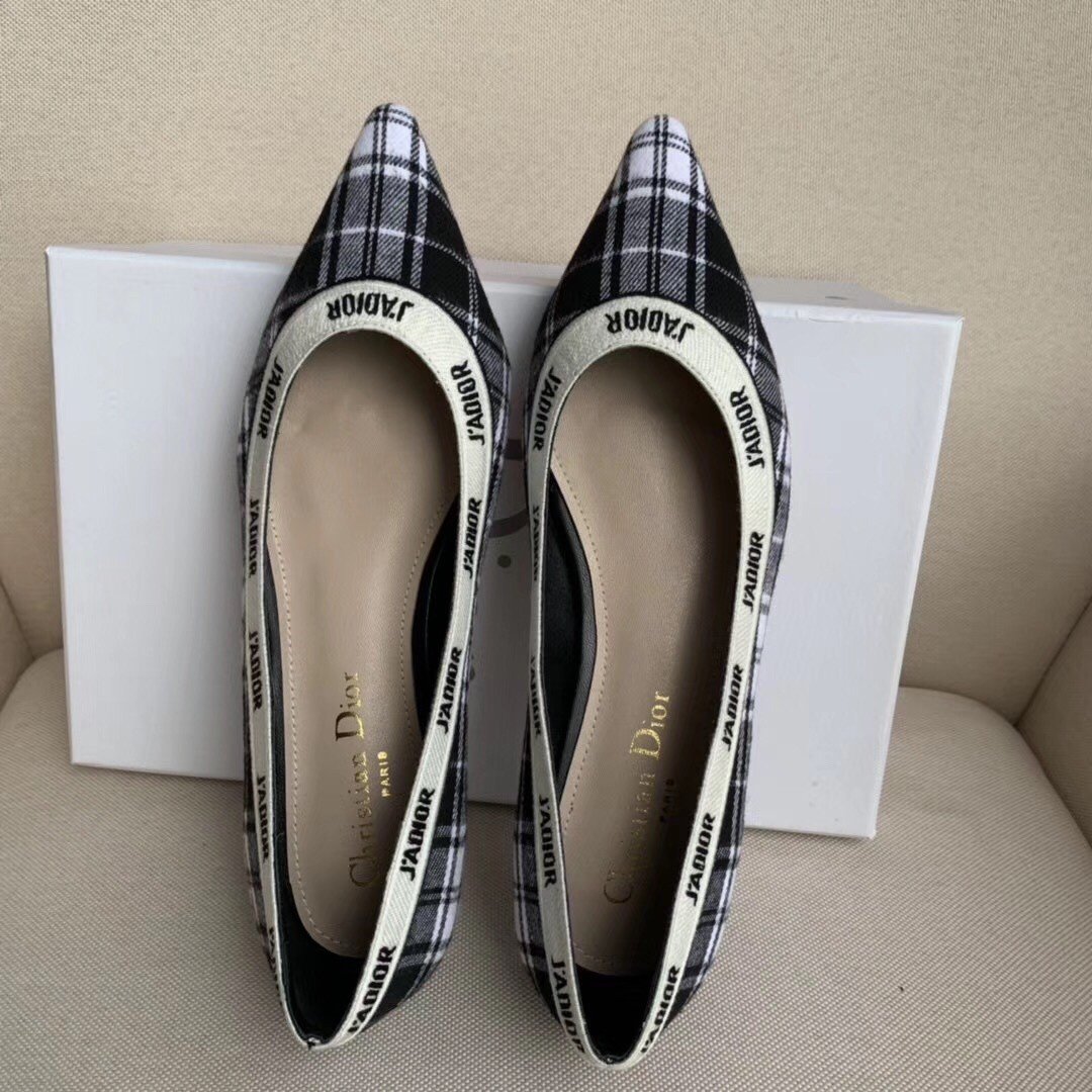 Dior J'Adior Ballet Flats In Black and White Tartan Fabric