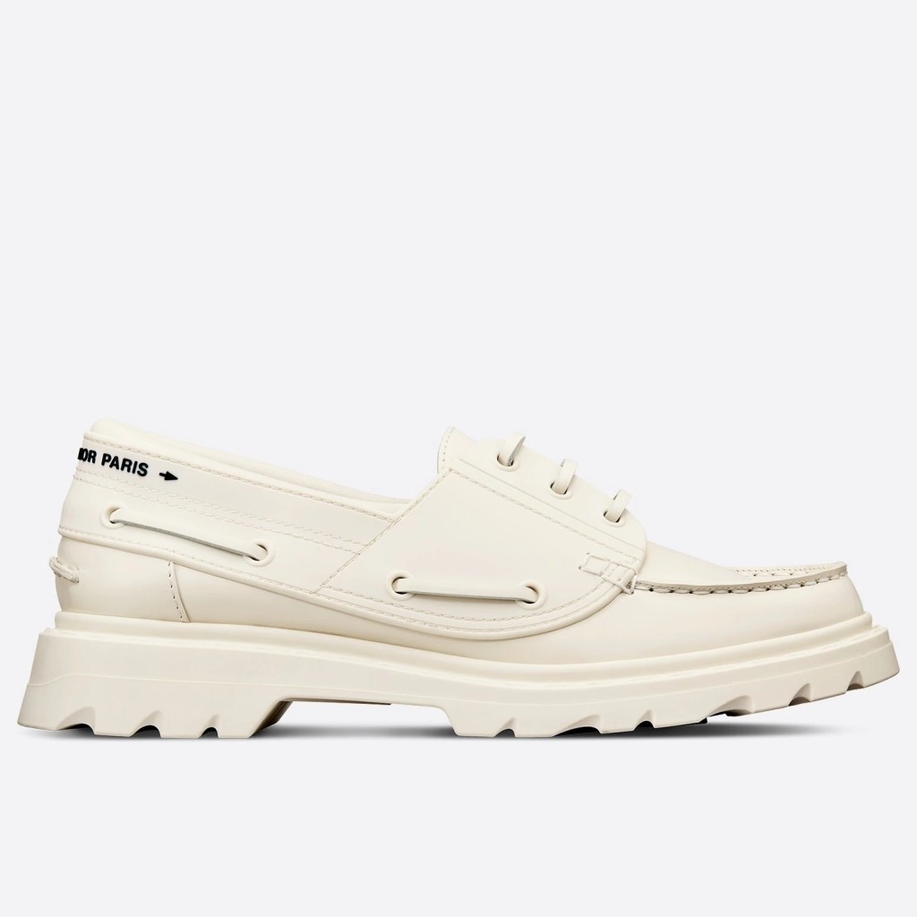 Dior Walker Boat Shoes In White Calfskin