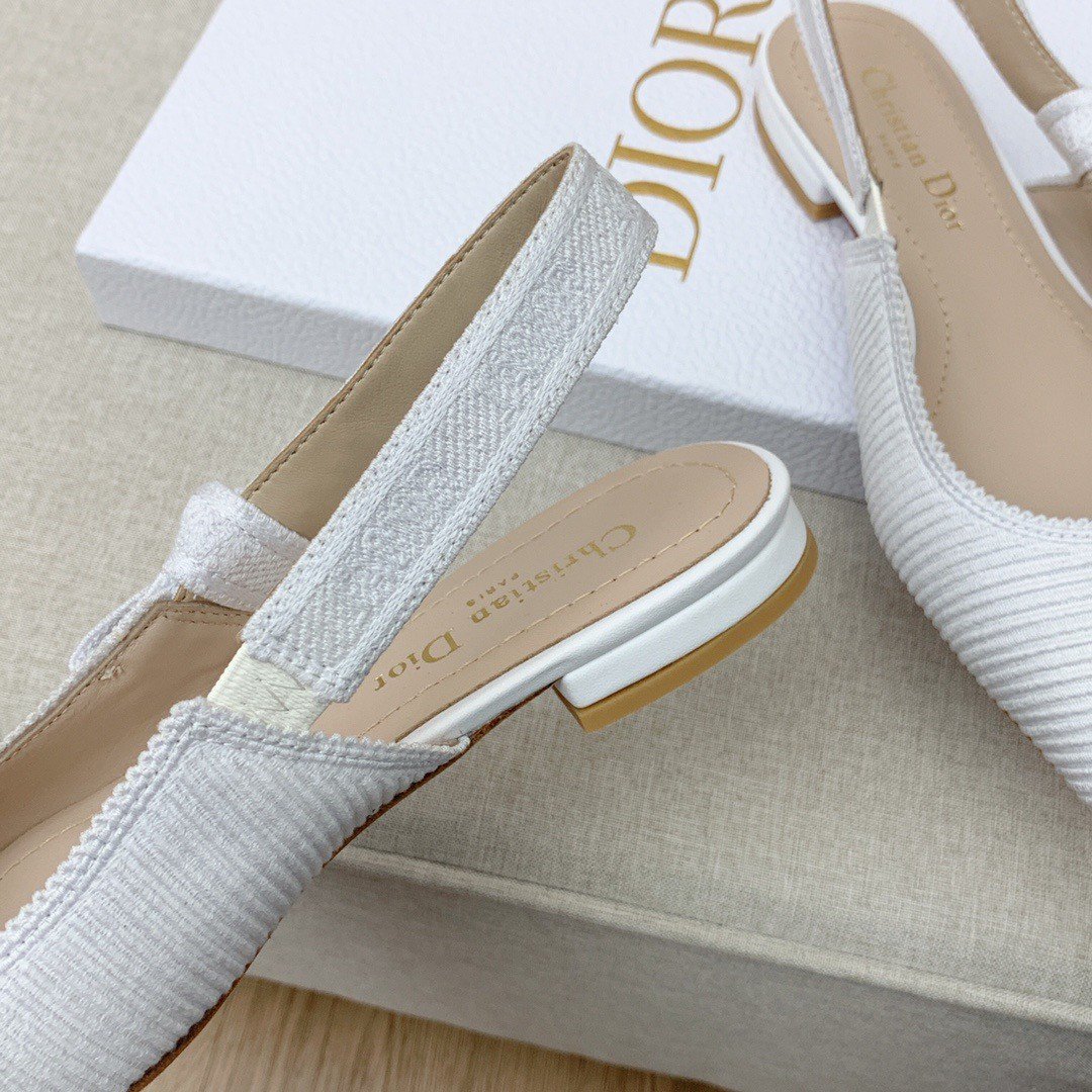 Dior J'Adior Slingback Ballerina Flats In White Technical Canvas