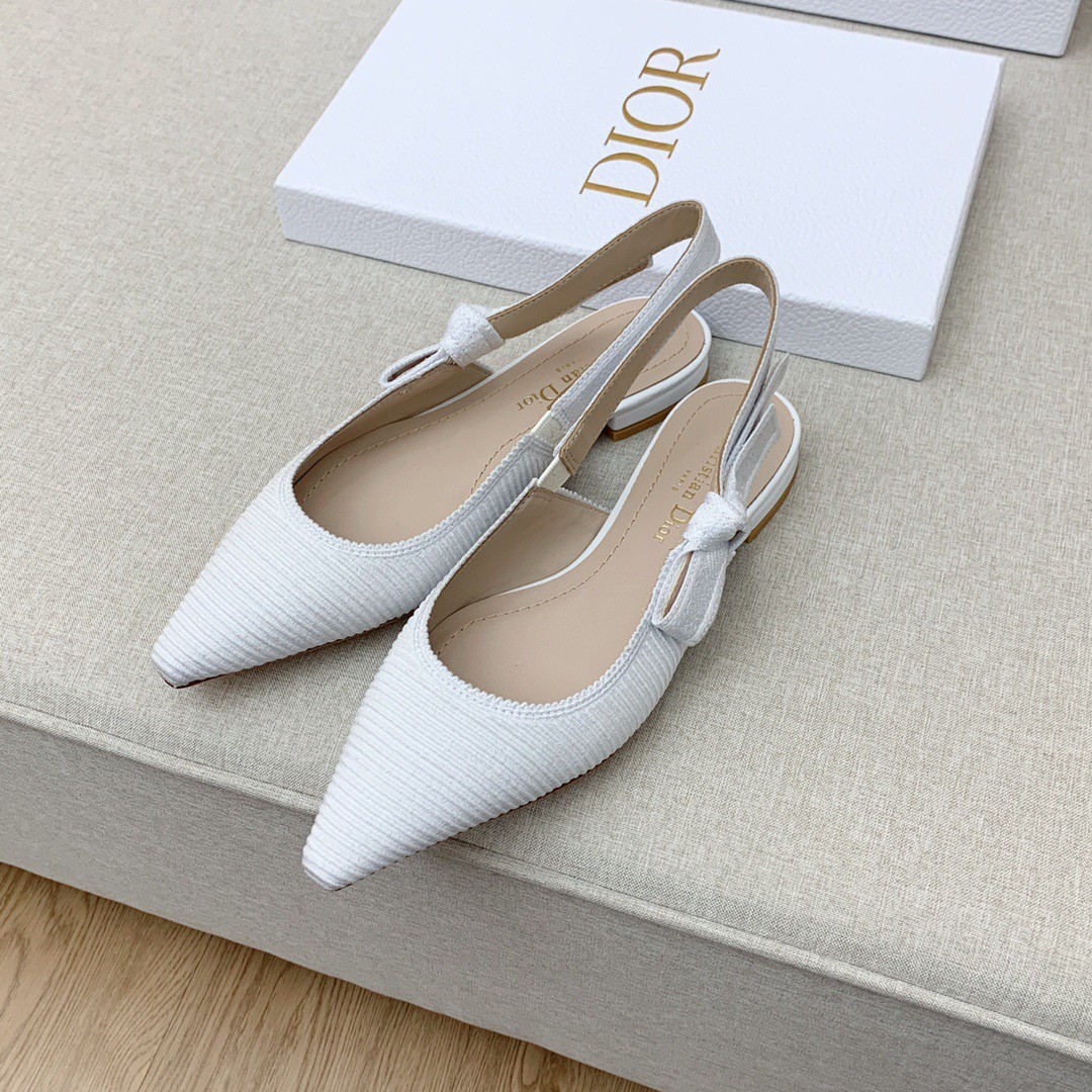 Dior J'Adior Slingback Ballerina Flats In White Technical Canvas