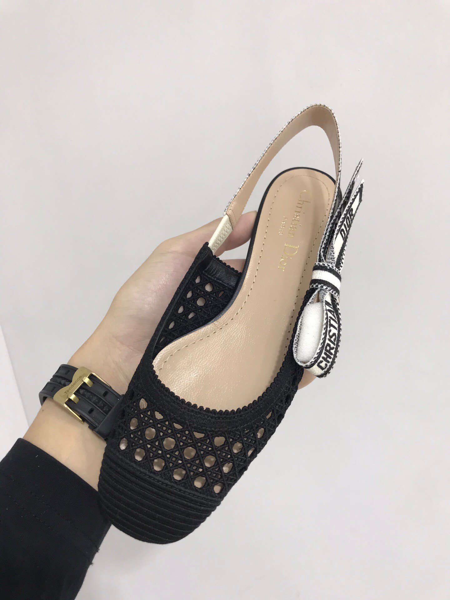 Dior J'Adior Slingback Ballerina Flats In Black Mesh Cannage Embroidery