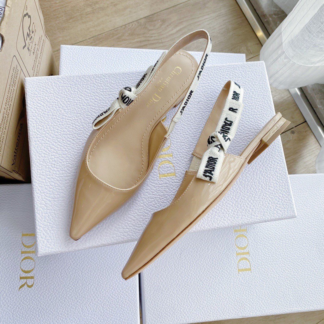 Dior J'Adior Slingback Ballerina Flats In Nude Patent Leather