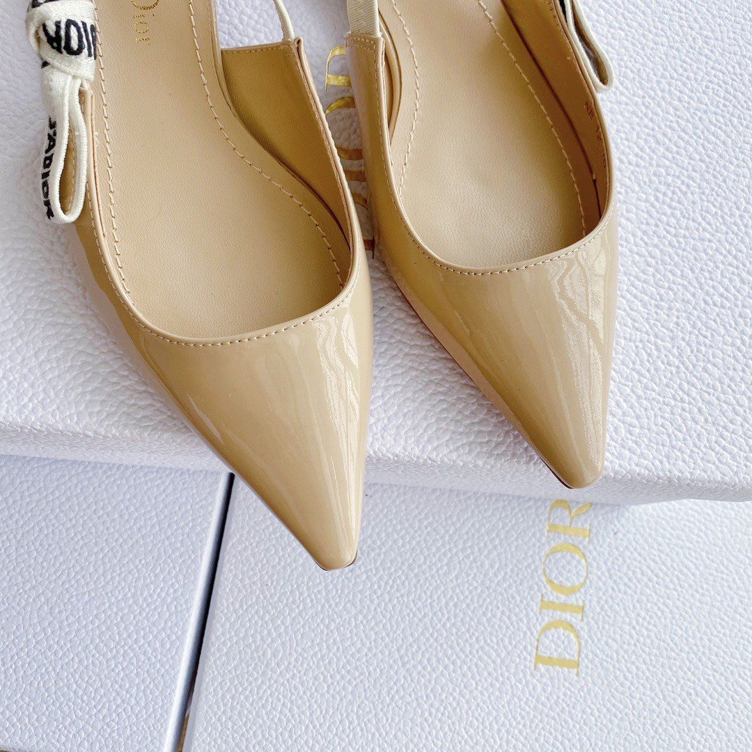 Dior J'Adior Slingback Ballerina Flats In Nude Patent Leather