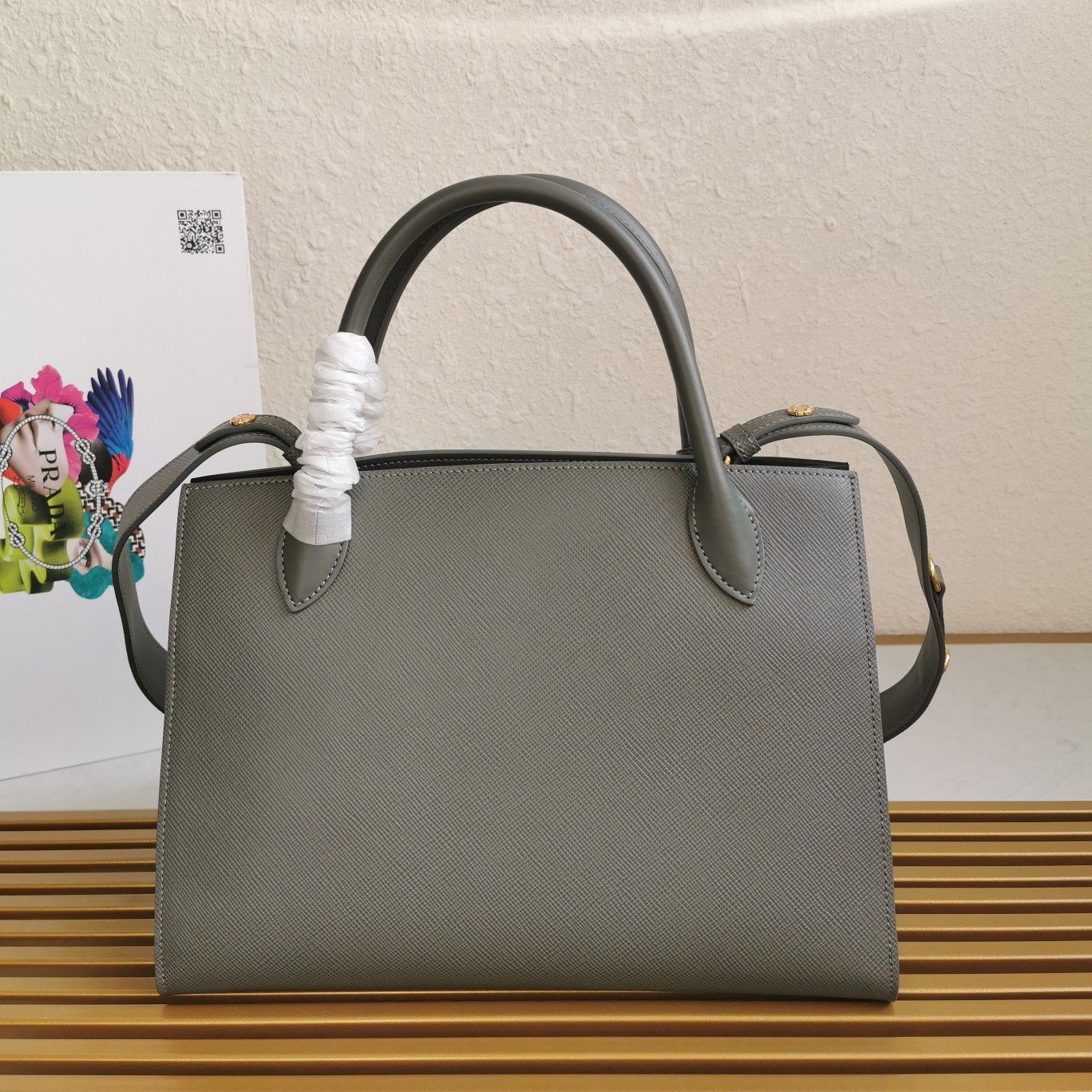 Prada Monochrome Medium Bag In Grey Saffiano Leather