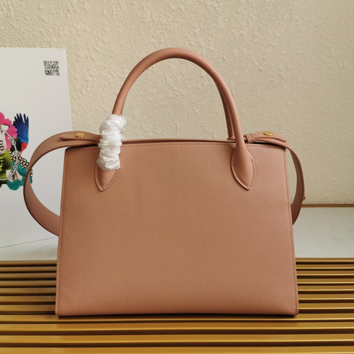 Prada Monochrome Medium Bag In Nude Saffiano Leather