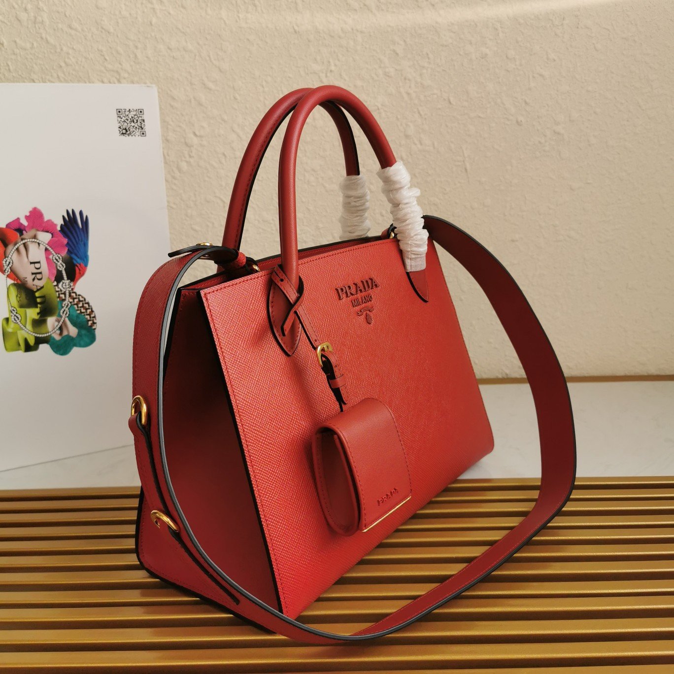 Prada Monochrome Medium Bag In Red Saffiano Leather