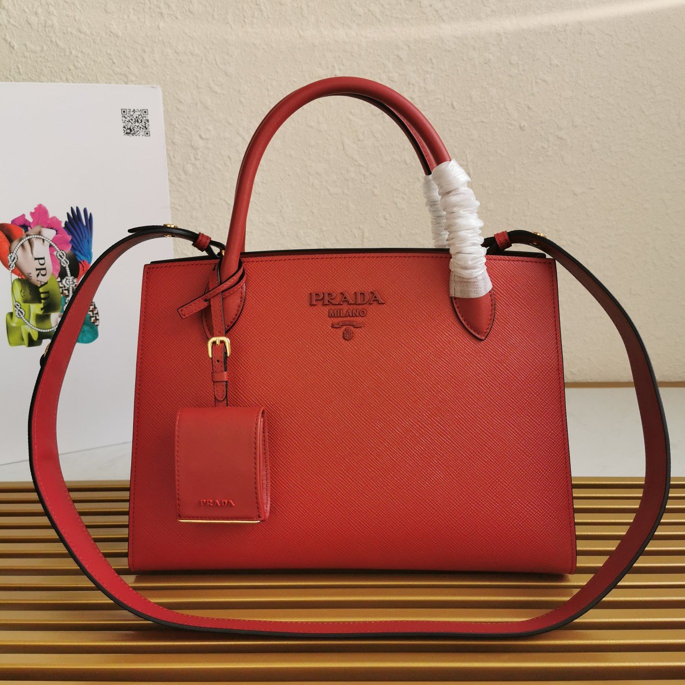 Prada Monochrome Medium Bag In Red Saffiano Leather