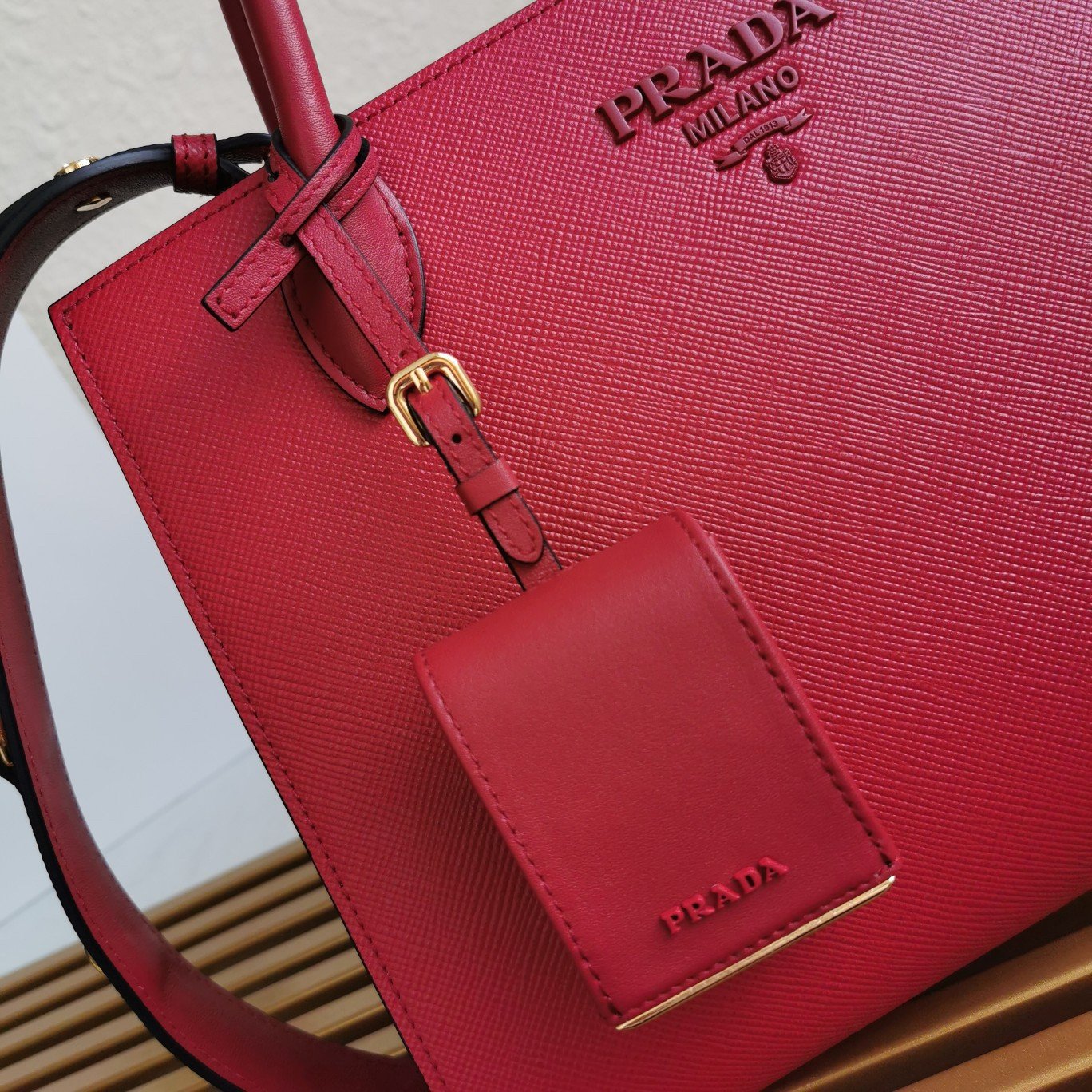 Prada Monochrome Medium Bag In Red Saffiano Leather