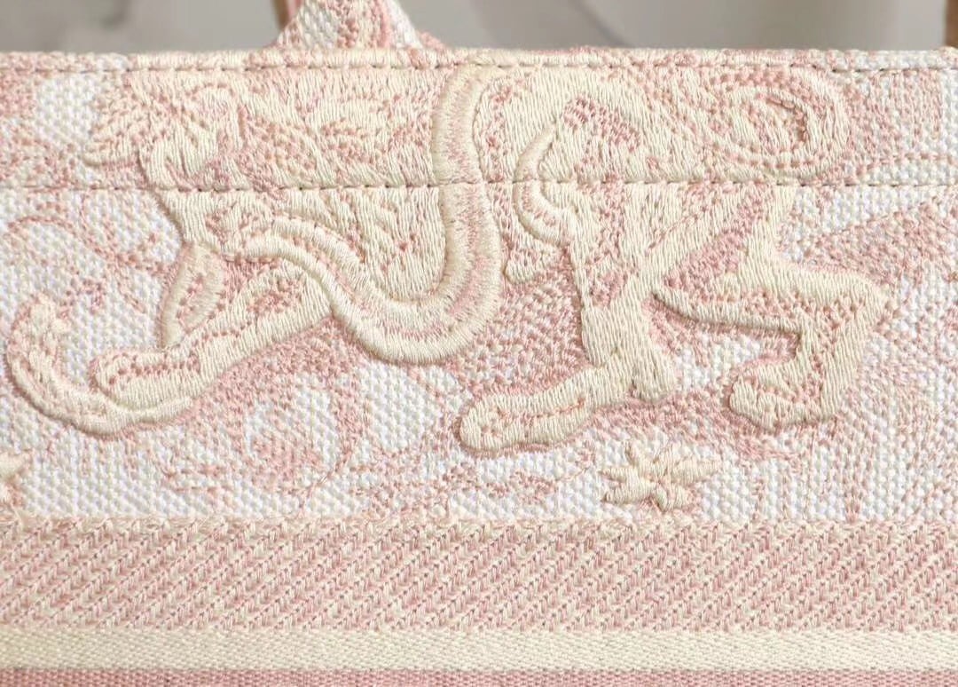 Dior Medium Book Tote Bag In Pink Toile De Jouy Embroidery