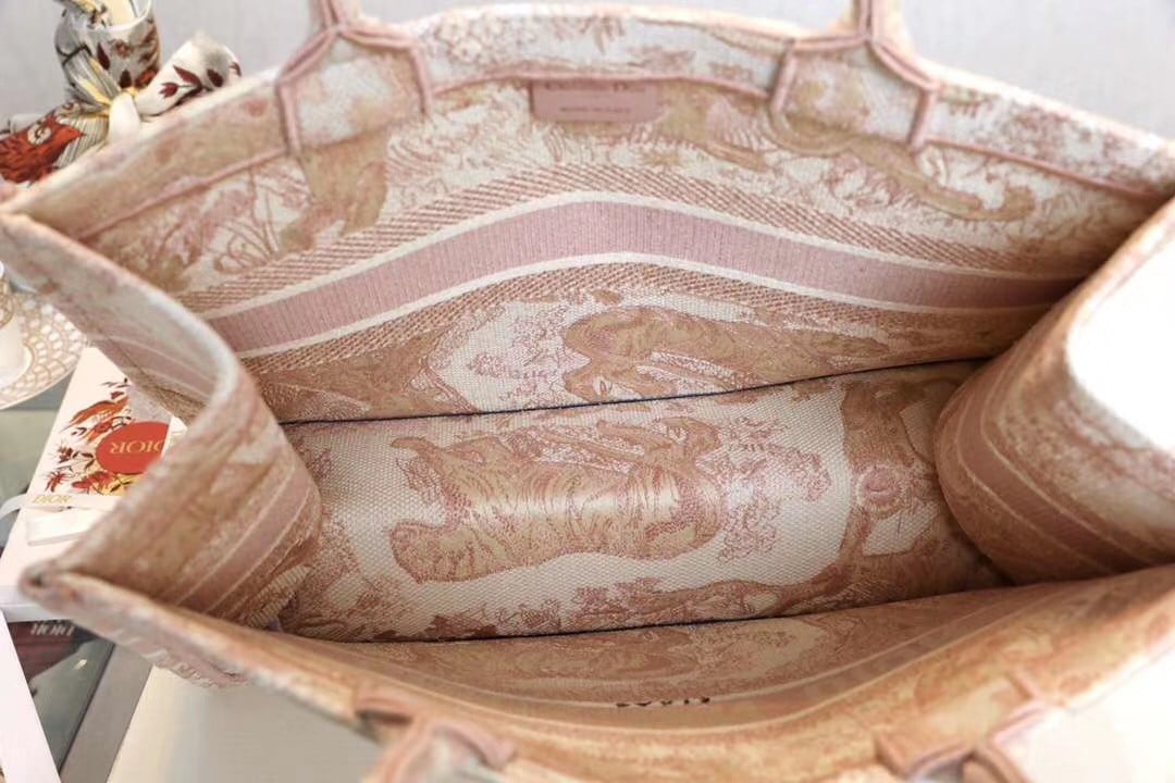 Dior Medium Book Tote Bag In Pink Toile De Jouy Embroidery