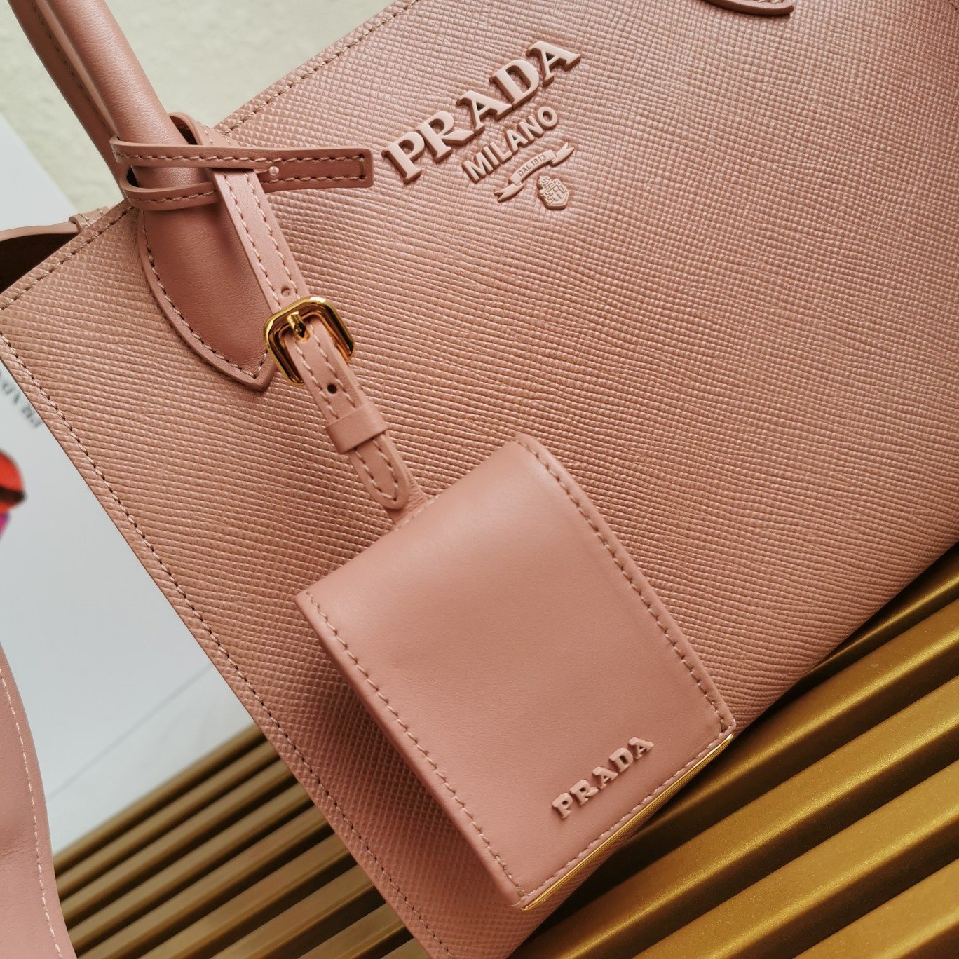 Prada Monochrome Small Bag In Pink Saffiano Leather