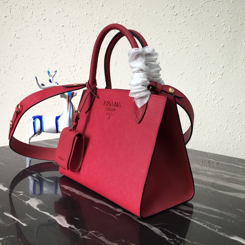 Prada Monochrome Small Bag In Red Saffiano Leather