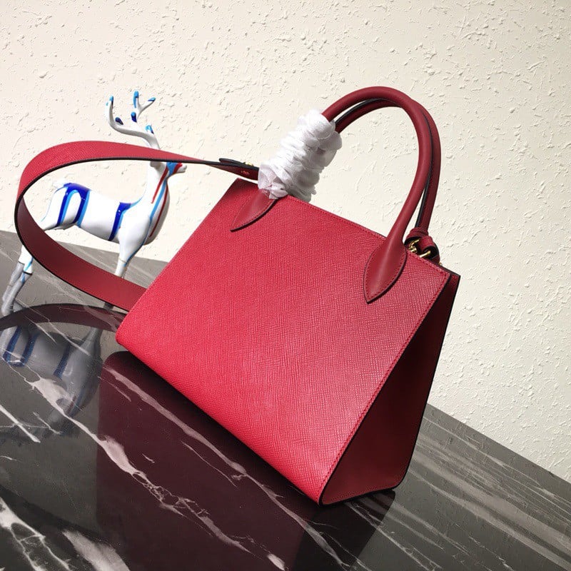 Prada Monochrome Small Bag In Red Saffiano Leather