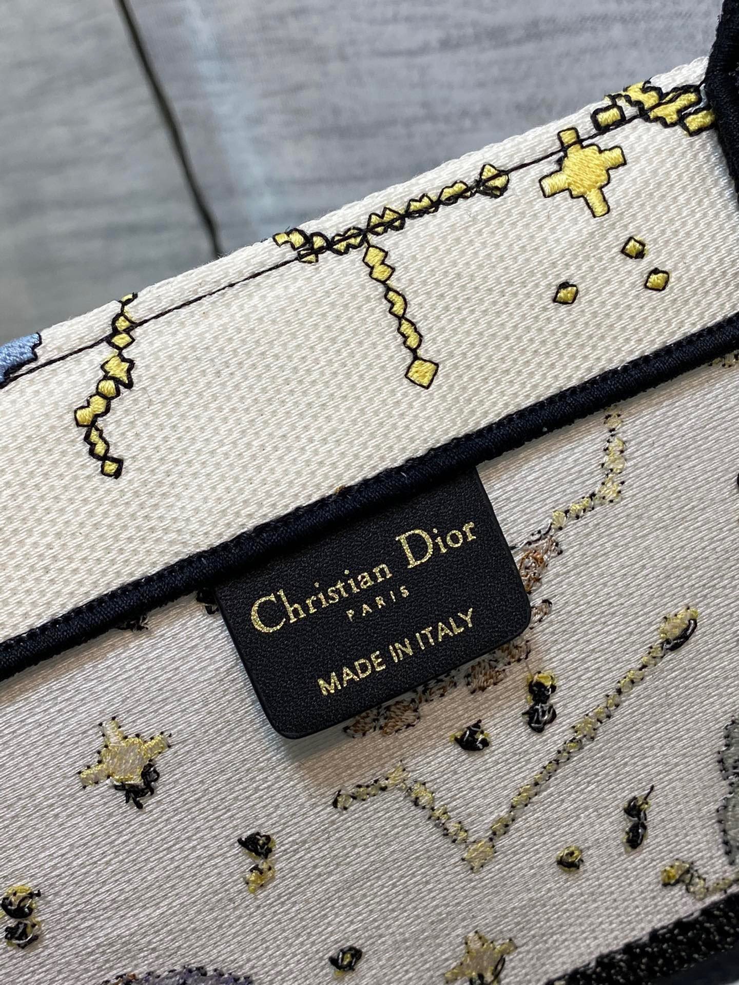 Dior Large Book Tote Bag In White Pixel Zodiac Embroidery