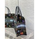 Dior Medium Book Tote Bag In Black Pixel Zodiac Embroidery