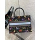 Dior Medium Book Tote Bag In Black Pixel Zodiac Embroidery